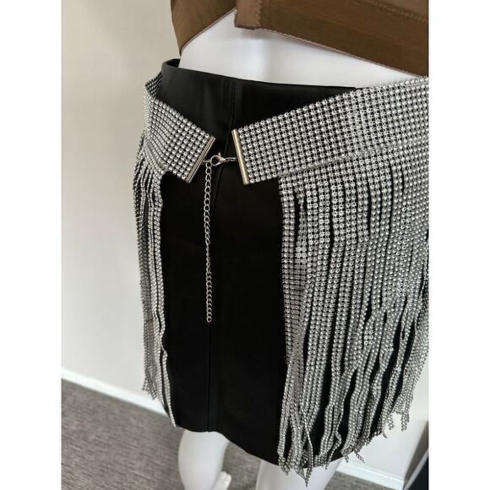 Micas Glamorous Silver Rhinestone Fringe Mini Belt‎ Skirt Party Clubwear Dance - Picture 10 of 10